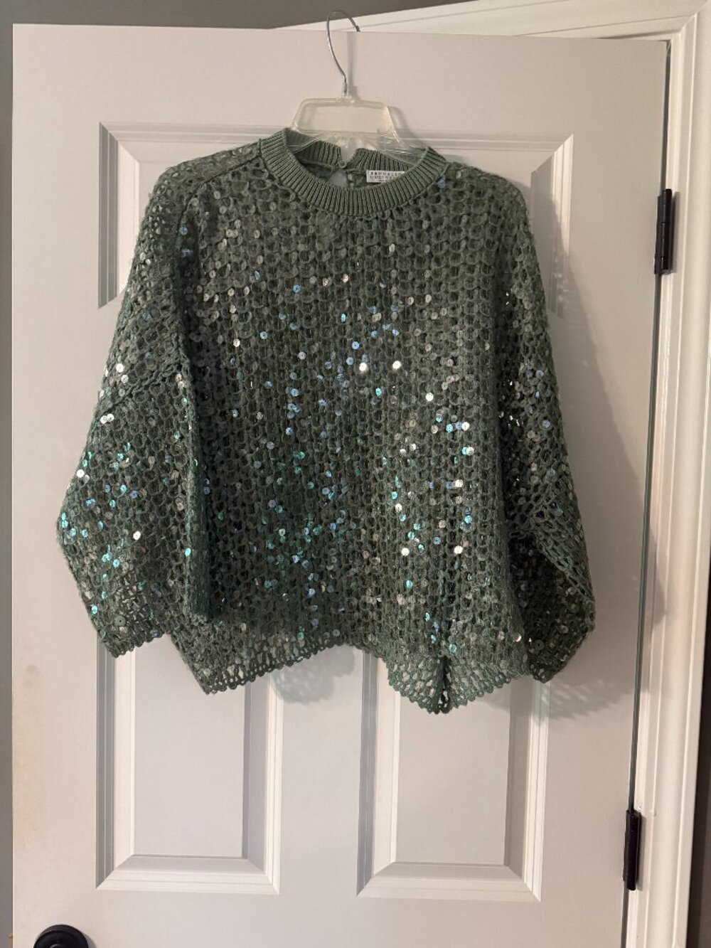 **Brunello Cucinelli Green Open-Knit Sweater**